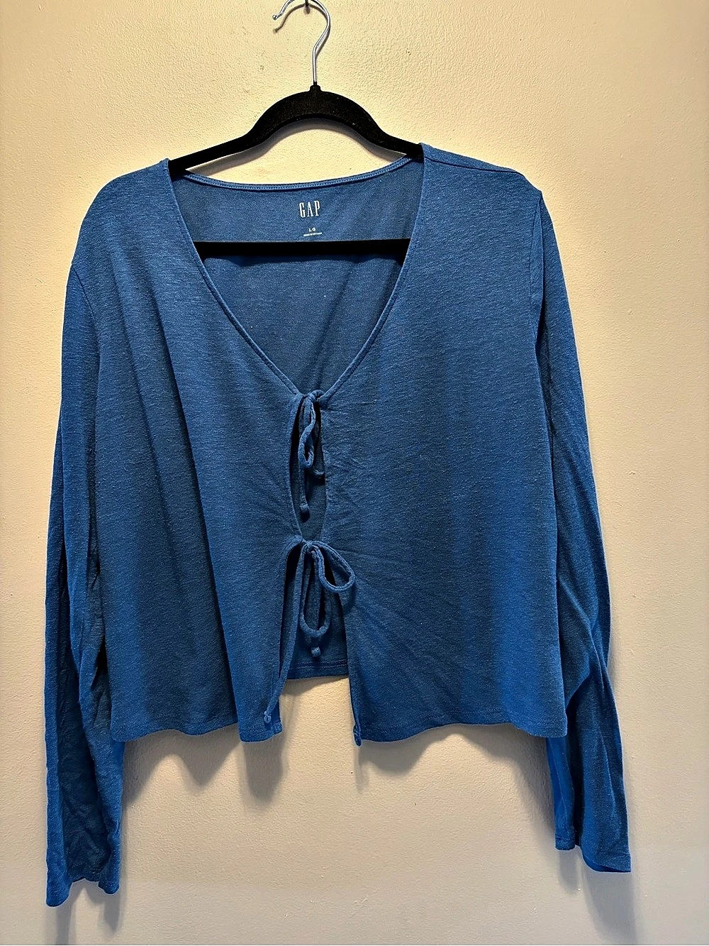 Gap Linen-Blend Tie-Front Cardigan Blue Long Sleeve